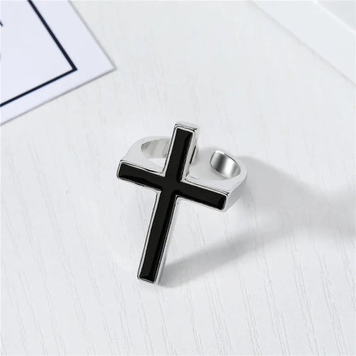 Black Gothic Cross Ring for Men Christian