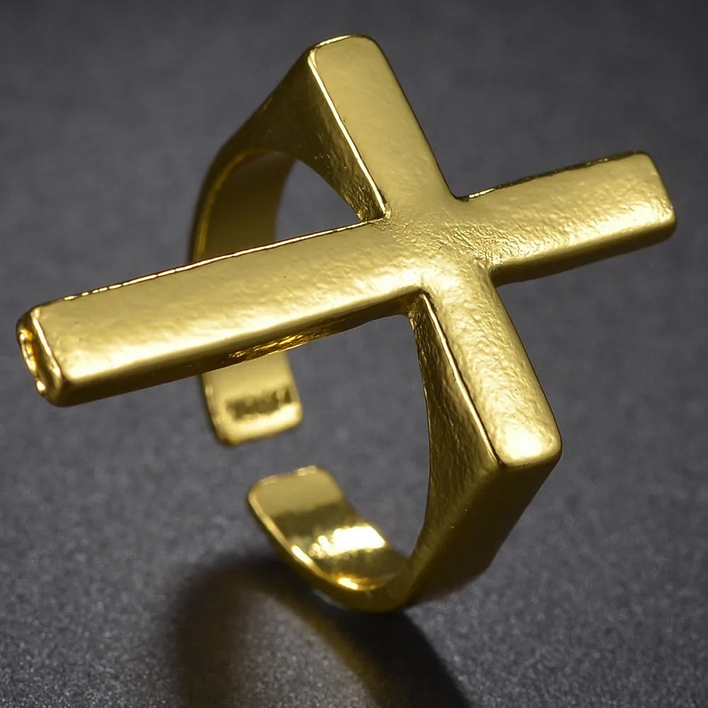Men's Cross Ring Signet Gold