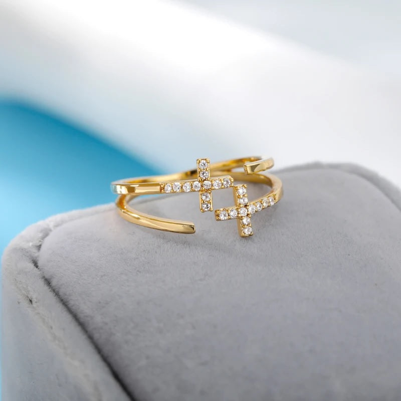 Christian Zircon Cross Ring for Women Gold Silver