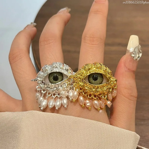 Protection Ring with Blue Eye and Gold Beads
