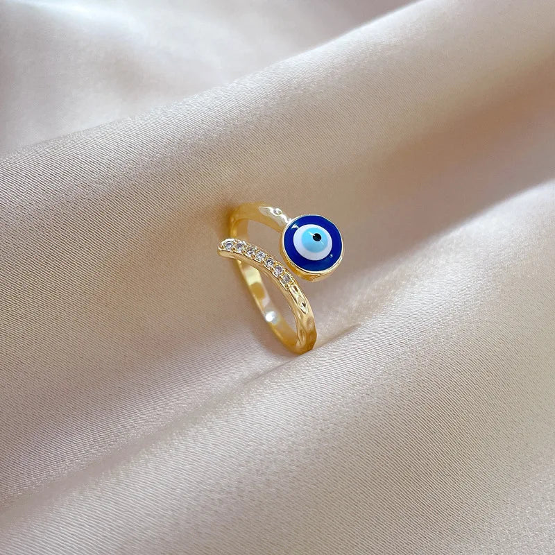 Blue Evil Eye and Zircon Protection Ring