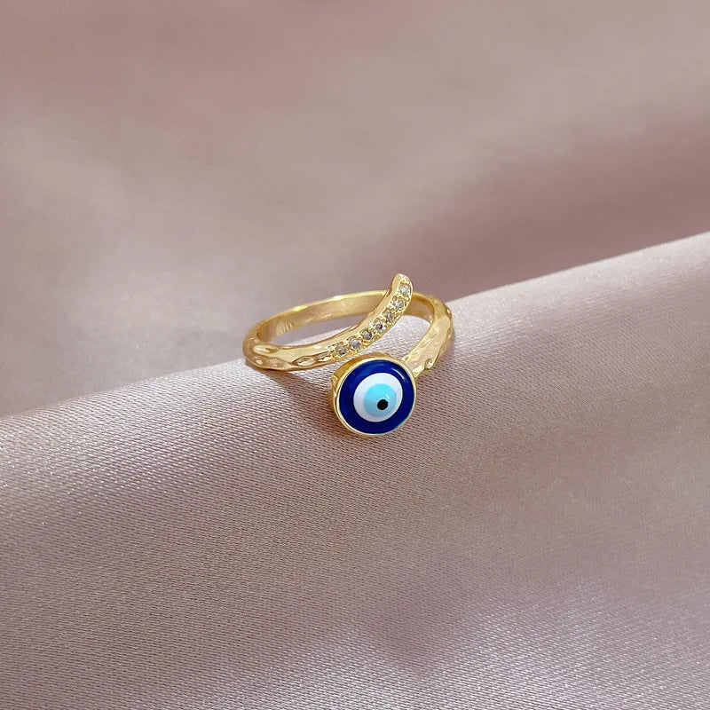 Blue Evil Eye and Zircon Protection Ring