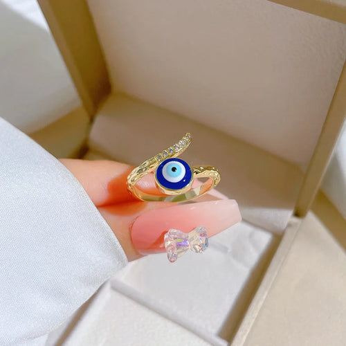 Blue Evil Eye and Zircon Protection Ring