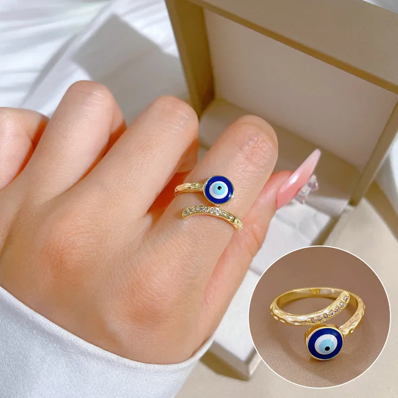 Blue Evil Eye and Zircon Protection Ring
