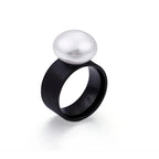 Retro-Style Ring with White Pearl black