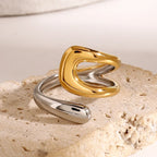 Gold and Silver Ring with Hollow Teardrop Design