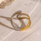 Gold and Silver Ring with Hollow Teardrop Design