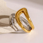 Gold and Silver Ring with Hollow Teardrop Design