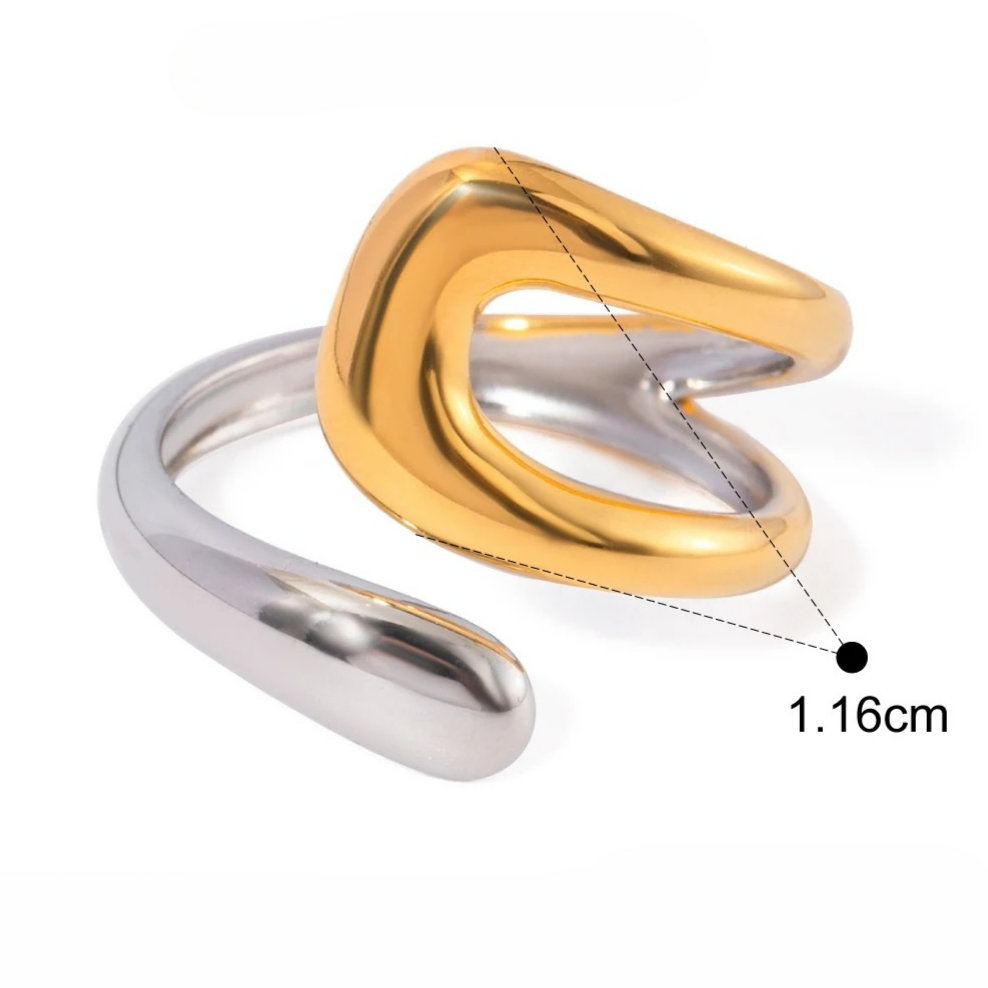 Gold and Silver Ring with Hollow Teardrop Design