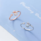 Starfish, Scallop Shell and Zircon Ring in Rose Gold