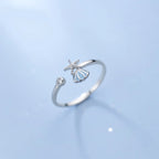 Starfish, Scallop Shell and Zircon Ring in Silver