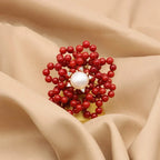 Coral Flower-Shaped Ring with Pearls