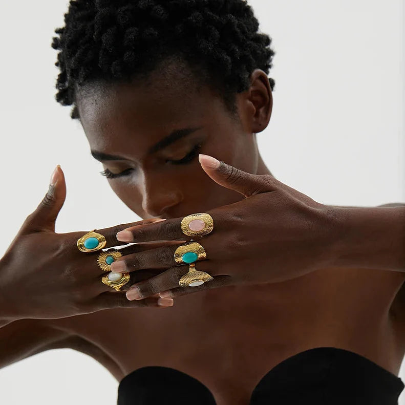 Ethnic Ring with Natural Stone 