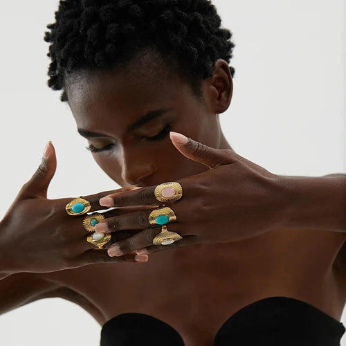 Ethnic Ring with Natural Stone 