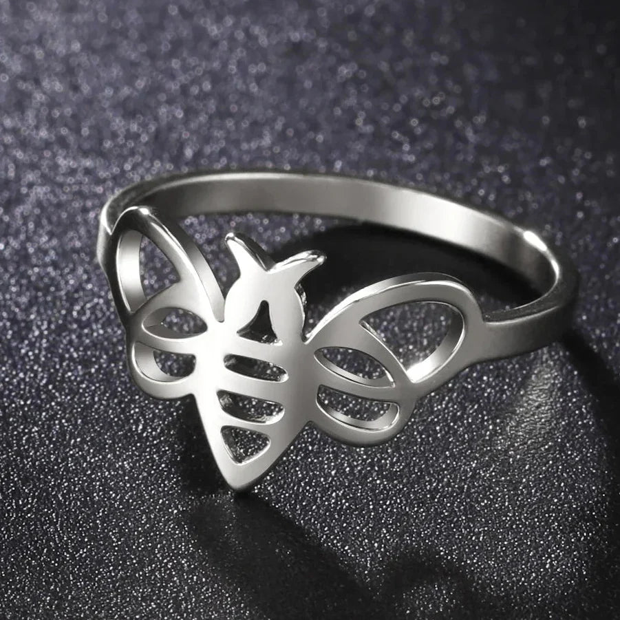 Women's silver bee ring