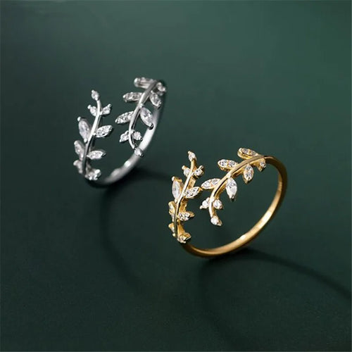Gold Zircon Laurel Leaf Ring