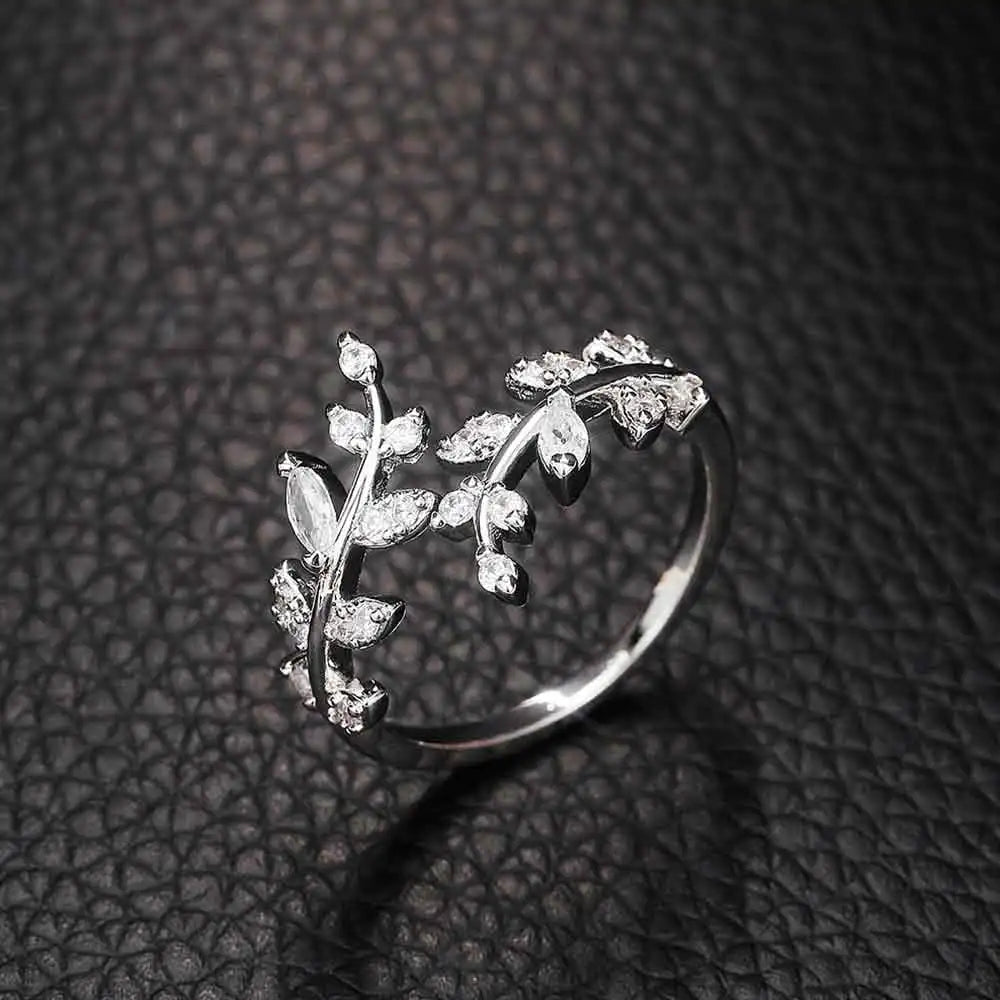 Autumn Zircon Laurel Leaf Ring silver