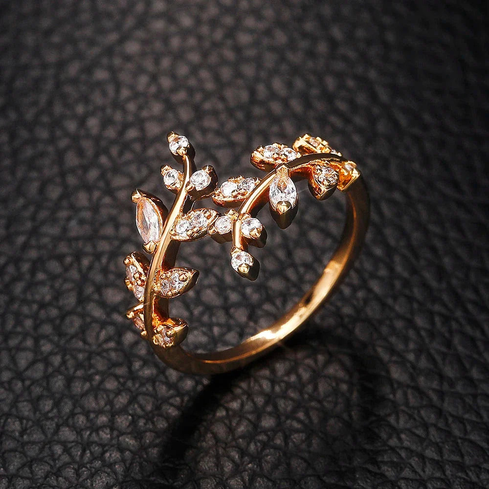 Autumn Zircon Laurel Leaf Ring gold