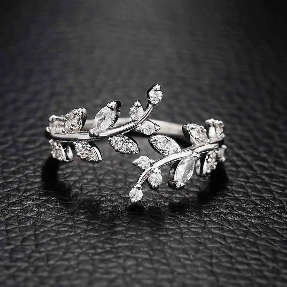 Autumn Zircon Laurel Leaf Ring silver
