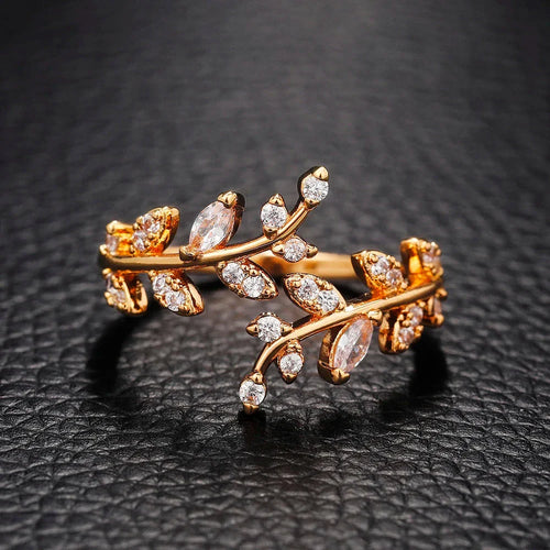 Autumn Zircon Laurel Leaf Ring gold