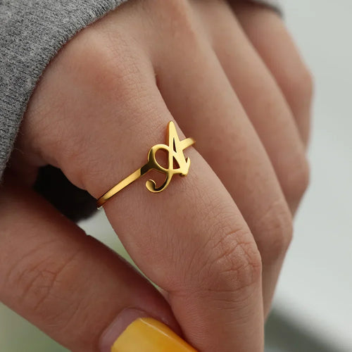 Personalized fine ring with initial A