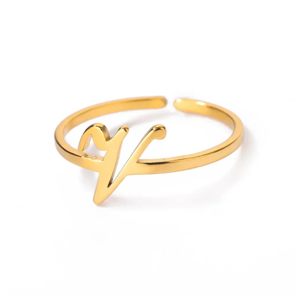 Personalized fine ring with initial V