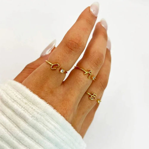 Thin personalized women's ring with initial