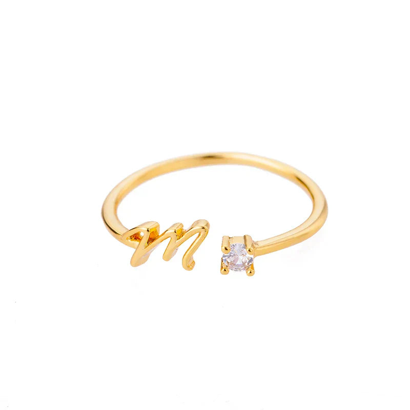 Thin personalized women's ring with initial m
