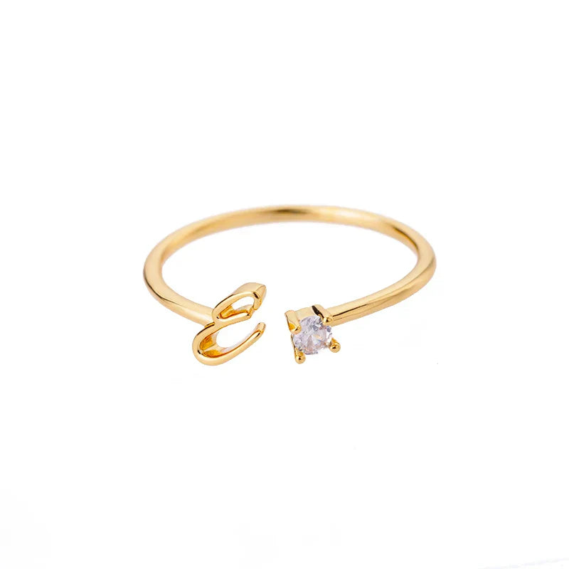 Thin personalized women's ring with initial e