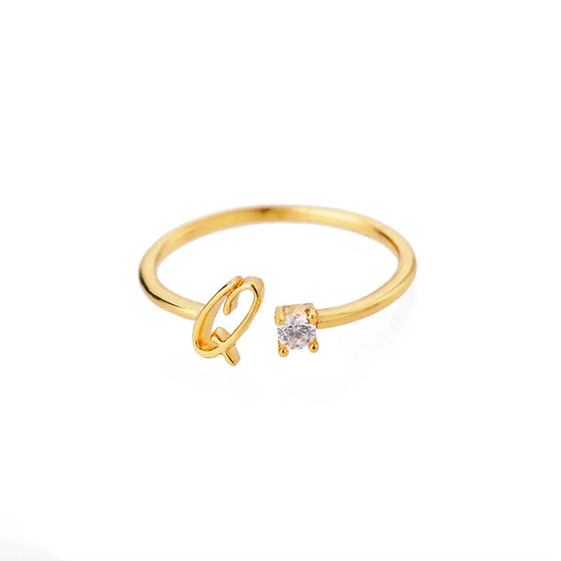 Thin personalized women's ring with initial q