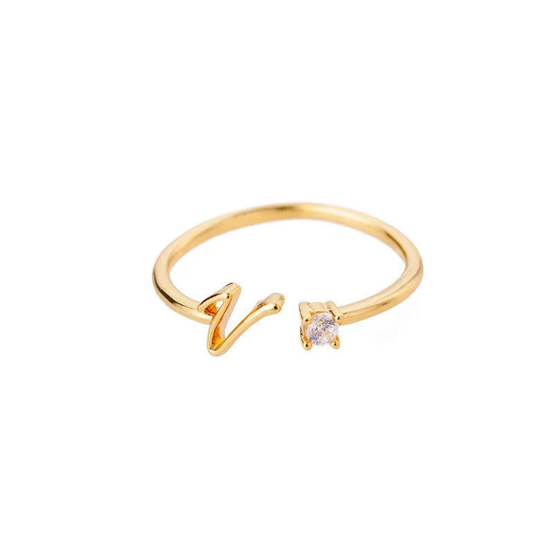 Thin personalized women's ring with initial v