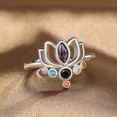 7 Chakras Lotus Flower Ring for Women silver