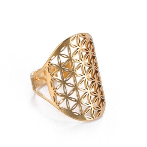 Dawapara Mandala Flower of Life Ring in gold