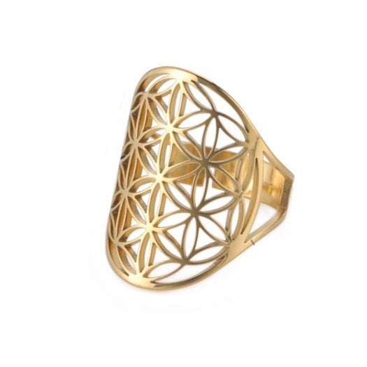 Dawapara Mandala Flower of Life Ring in gold