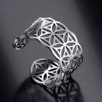 Women's Flower of Life Ring Mandala Silver Band