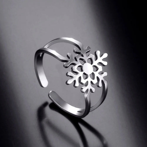 Women's Snowflake Ring Silver Band