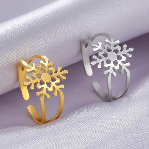 Women's Snowflake Ring Gold Band