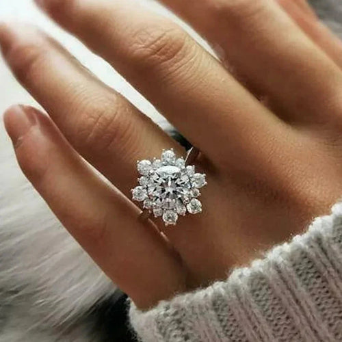 Women's Snowflake Ring Winter Silver Zircons