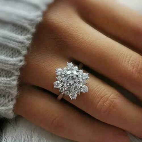 Women's Snowflake Ring Winter Silver Zircons