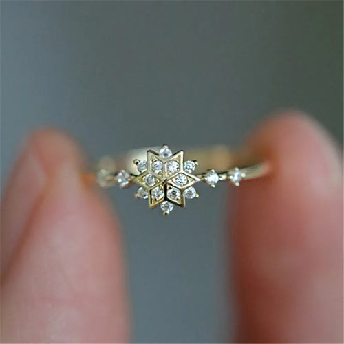 Women's Snowflake Ring Winter Gold