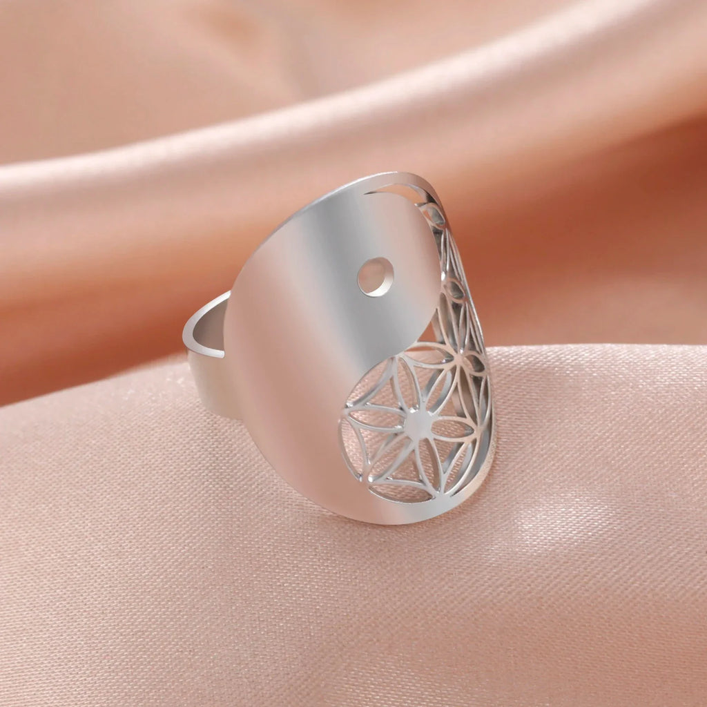 Silver Geometric Yin Yang Ring