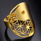 Gold Geometric Yin Yang Ring
