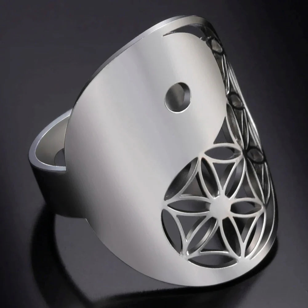Silver Geometric Yin Yang Ring