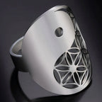 Silver Geometric Yin Yang Ring