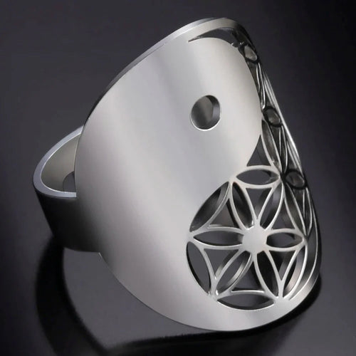 Silver Geometric Yin Yang Ring