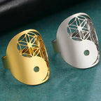 Gold Geometric Yin Yang Ring