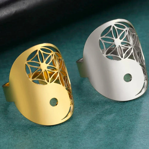 Gold Geometric Yin Yang Ring