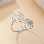 Women's Flower Mandala Seed of Life Ring Silver