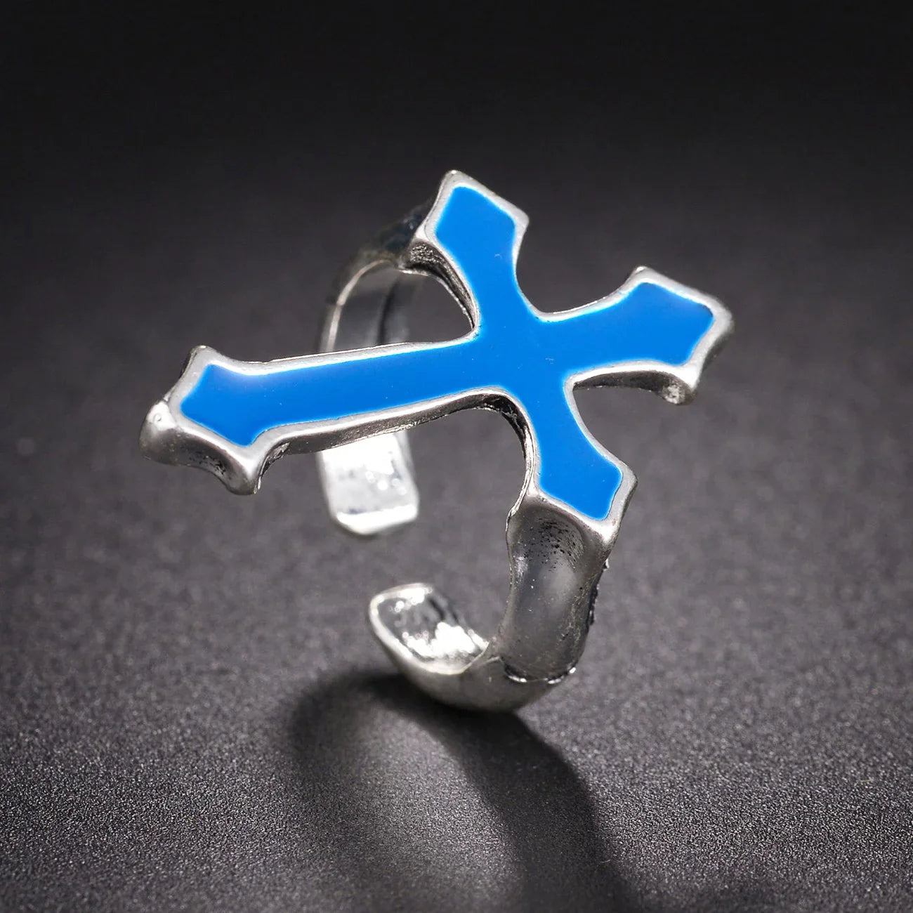 Men's Ring Christian Cross Signet Blue