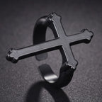 Men's Ring Christian Cross Signet Black